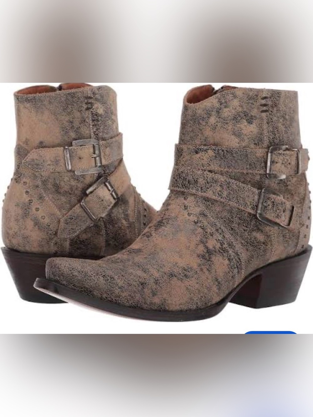 Lucchese Bootmaker M6022 Tan MarbleDouble Buckle Ankle Booties Size 9 B Narrow